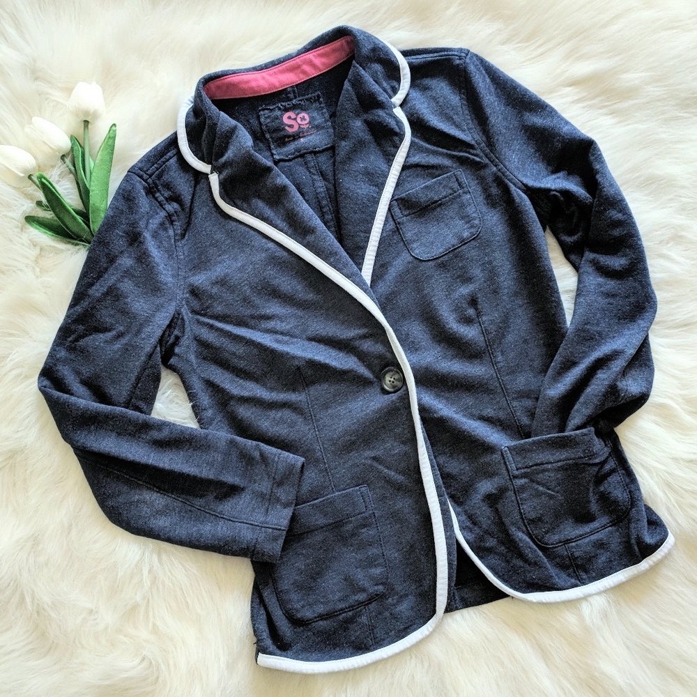 Soft heathered-navy 3/4 sleeve blazer